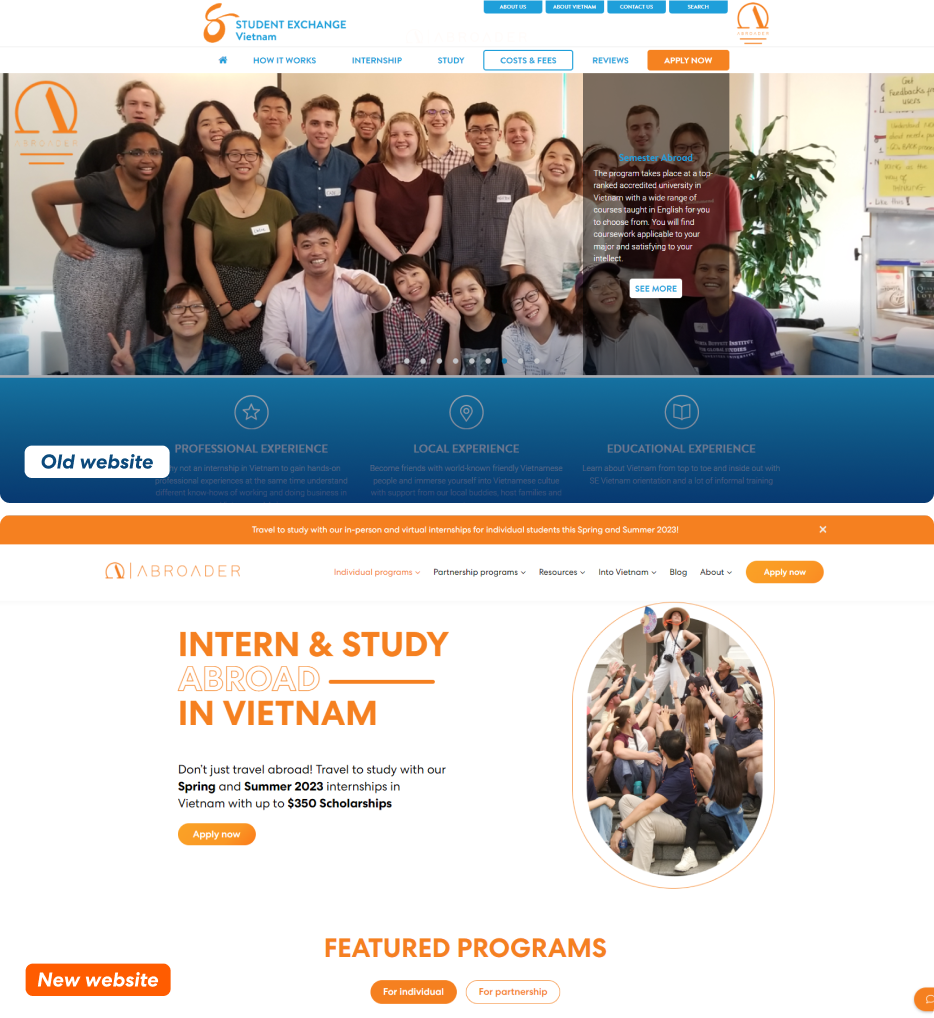 Student Exchange Vietnam website redirected to ABROADER website